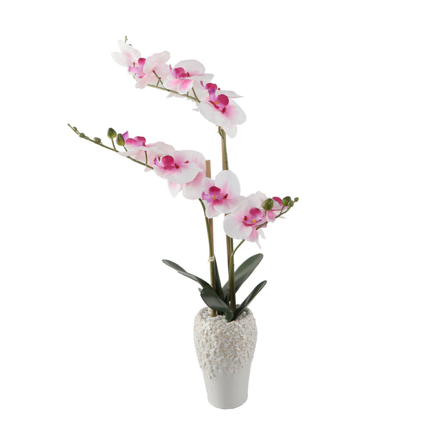 Flora Bunda 9 Artificial Silk Peony Arrangement in Glass Pot, Pink